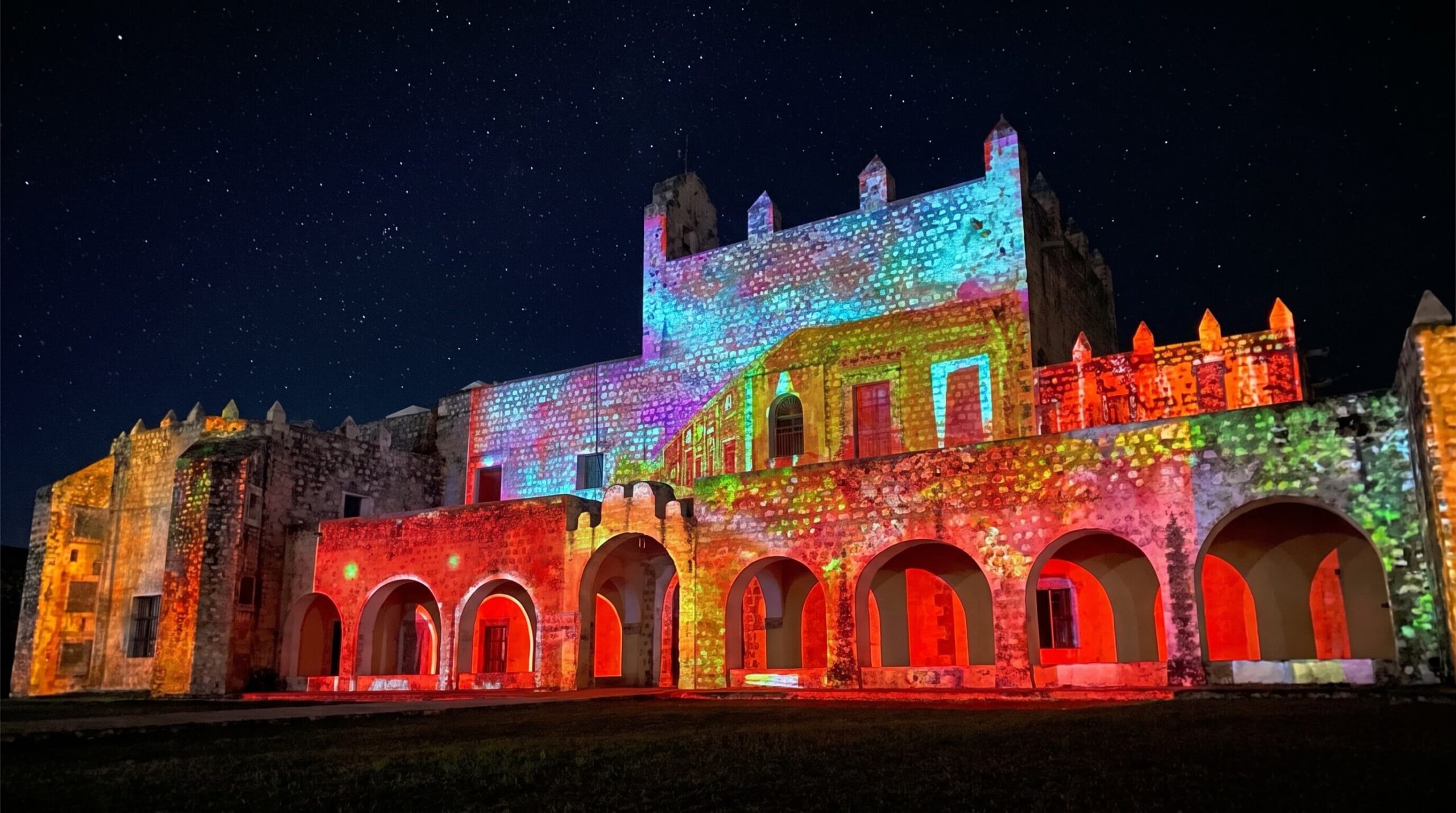 Nightly light show at the Ex-Convent of San Bernardino de Siena, Valladolid Yucatan Mexico