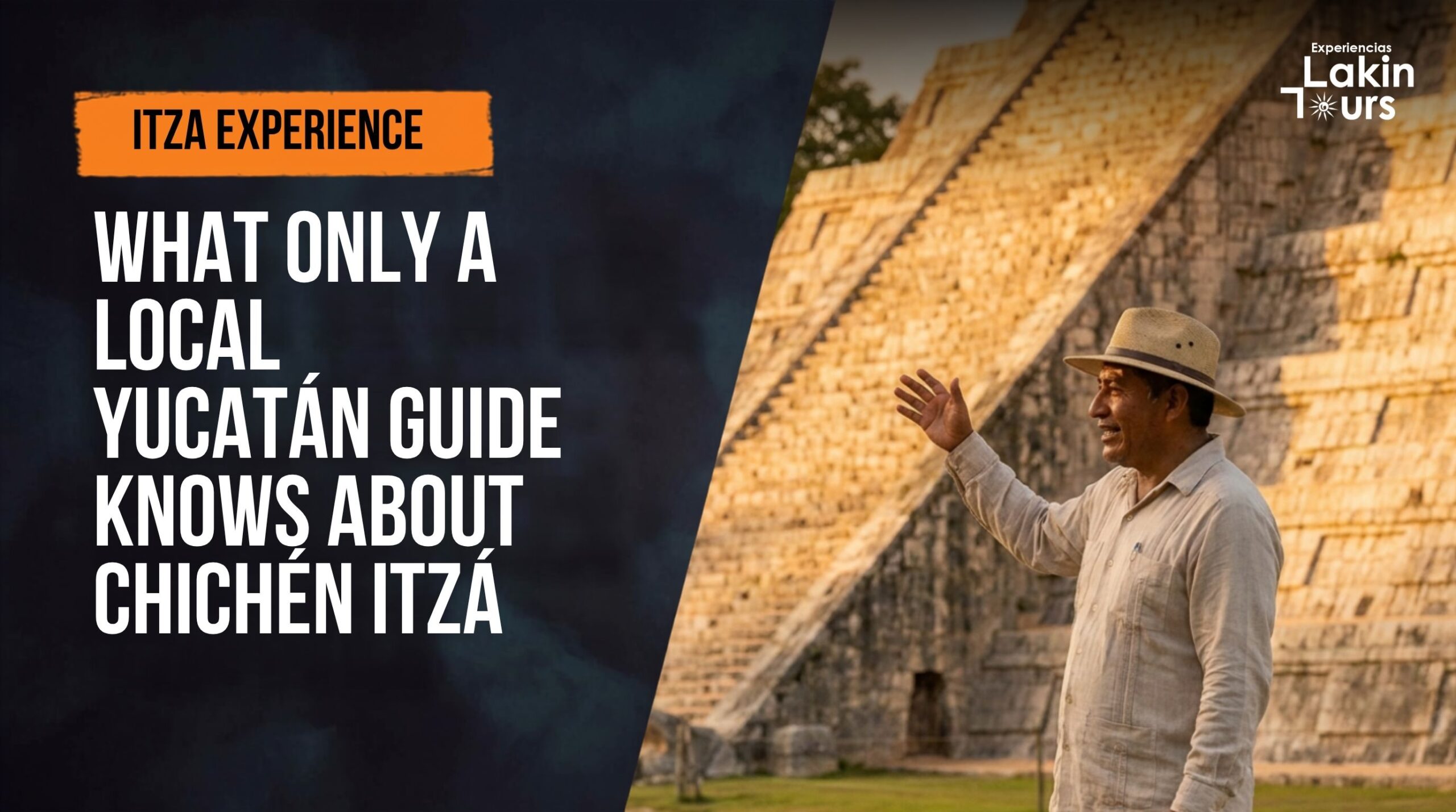 Local Yucatán guide explaining the Castillo de Kukulkán to a small group at Chichén Itzá